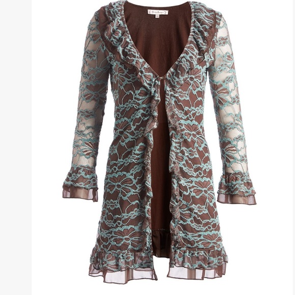 Young Essence Sweaters - Young Essence Brown and Blue Lace Cardigan